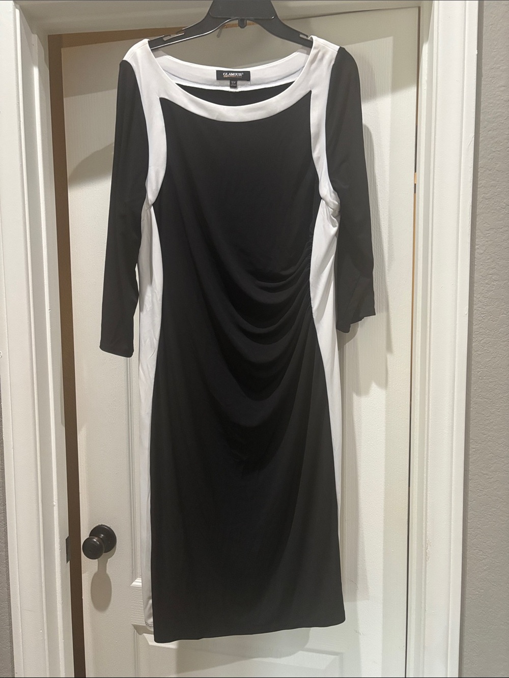 Le Suit Black & White Draped Colorblock Sheath Dress